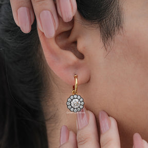 Old European Round Moissanite Halo Dangle Earrings