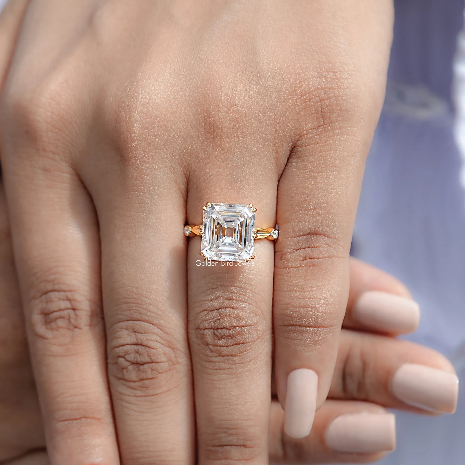 Old Mine Asscher Cut Moissanite Accent Ring
