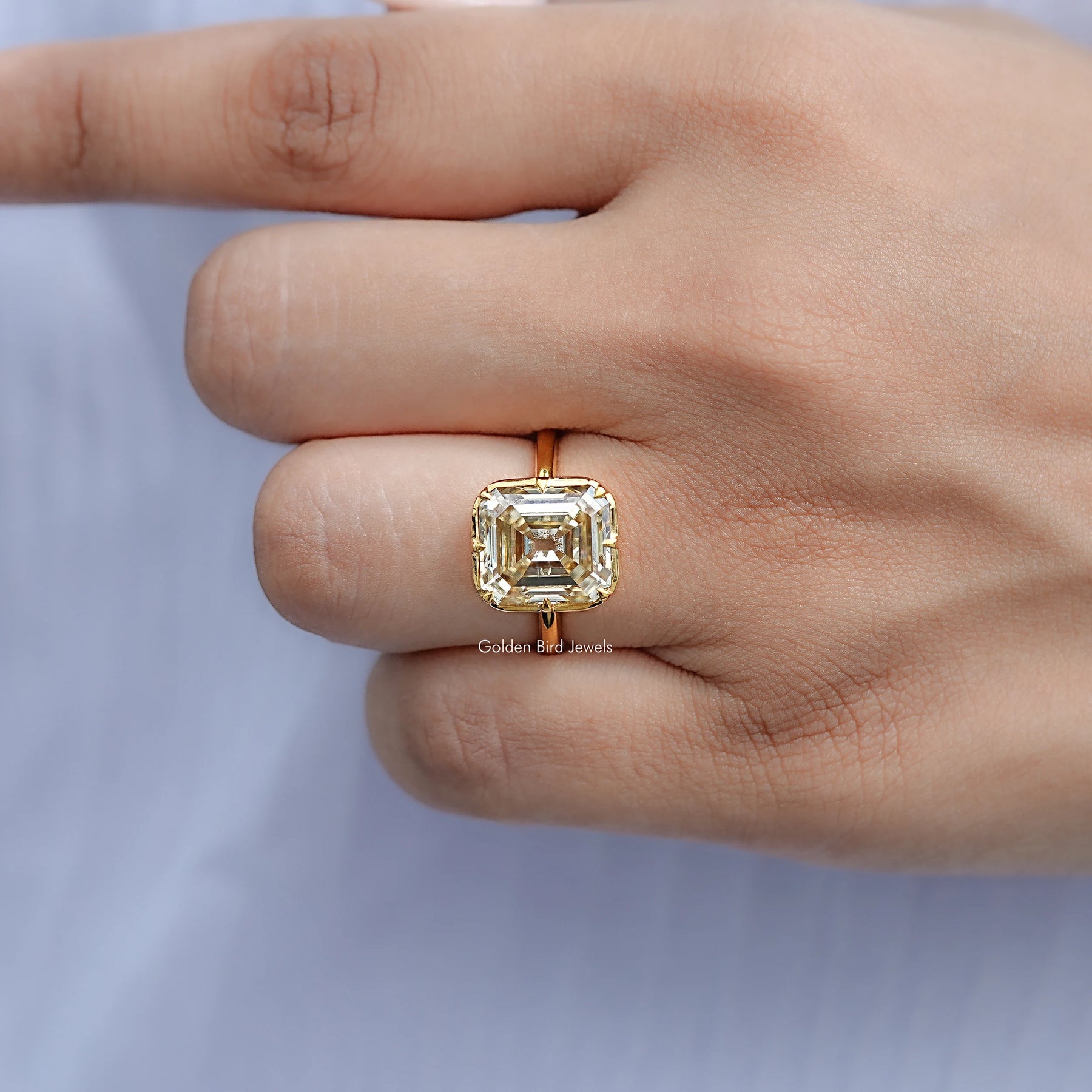 Old Mine Asscher Moissanite Solitaire Ring