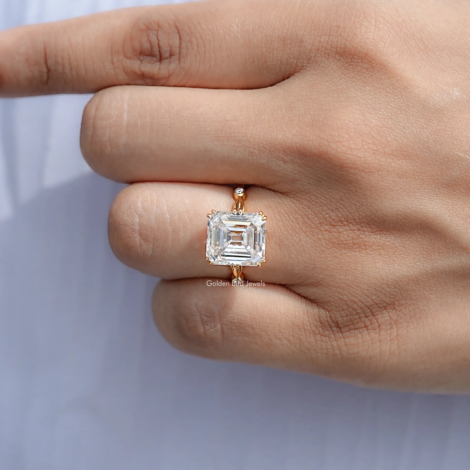 Old Mine Asscher Cut Moissanite Accent Ring