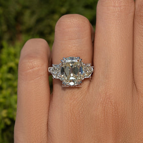 Old Mine Cushion Moissanite Three Stone Ring