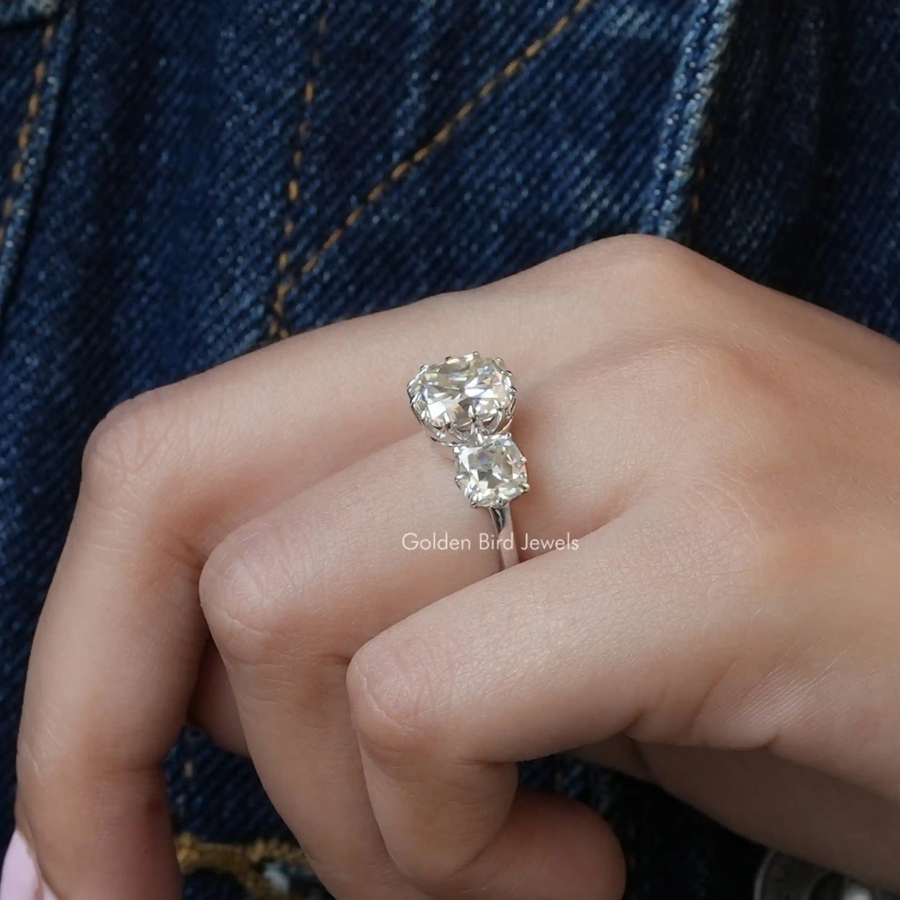 [This cushion cut moissanite ring set in prong setting]-[Golden Bird Jewels]