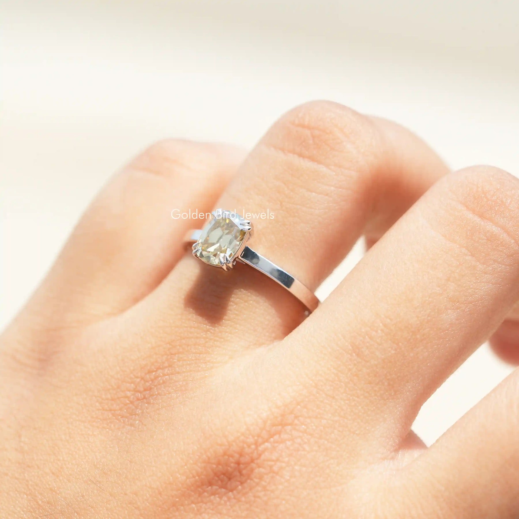 Old Mine Cushion Cut Moissanite Ring In White Gold