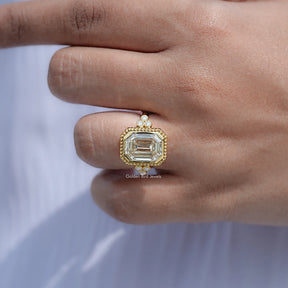 Bezel Set Old Mine Emerald Moissanite Ring