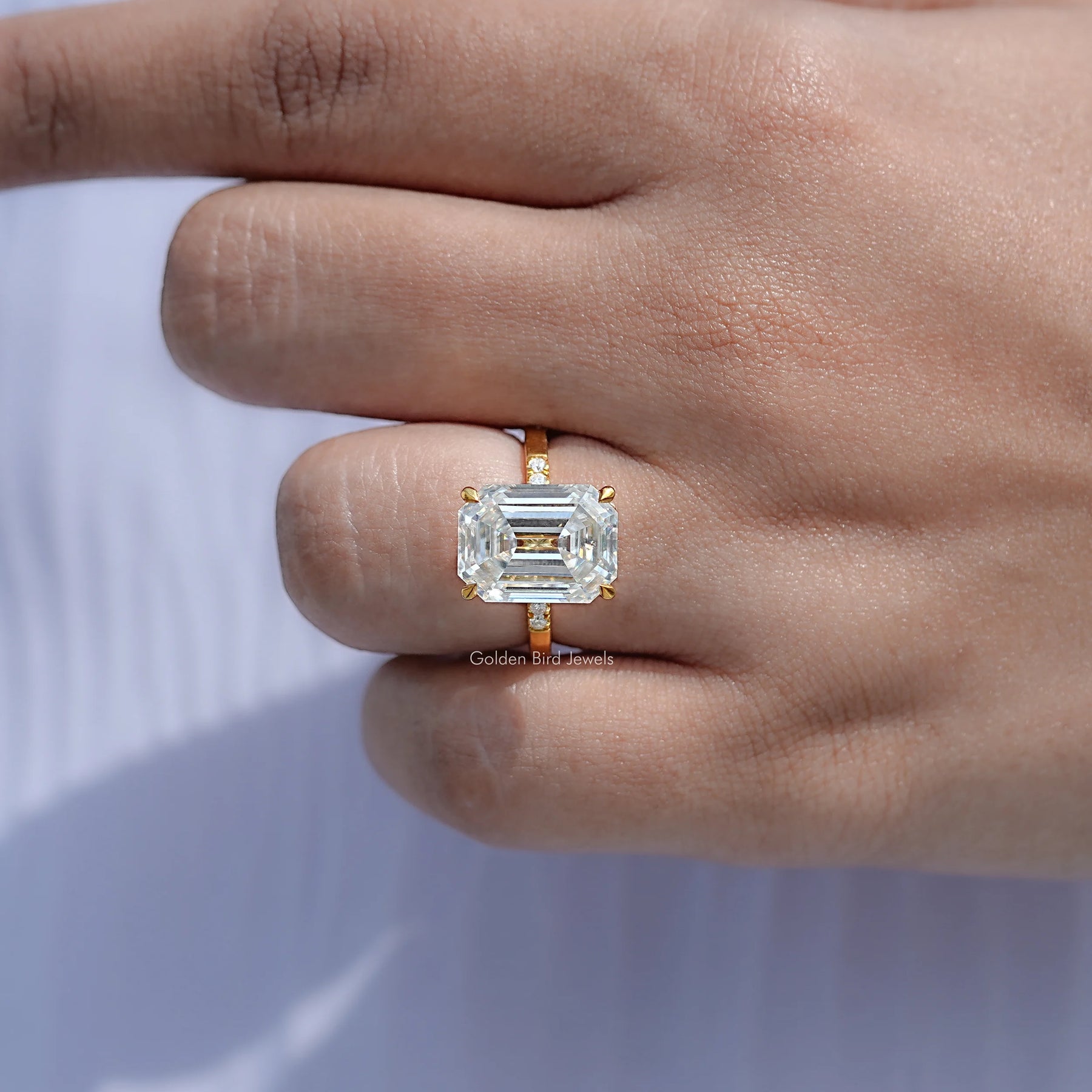 Off White Old Mine Emerald Moissanite Engagement Ring