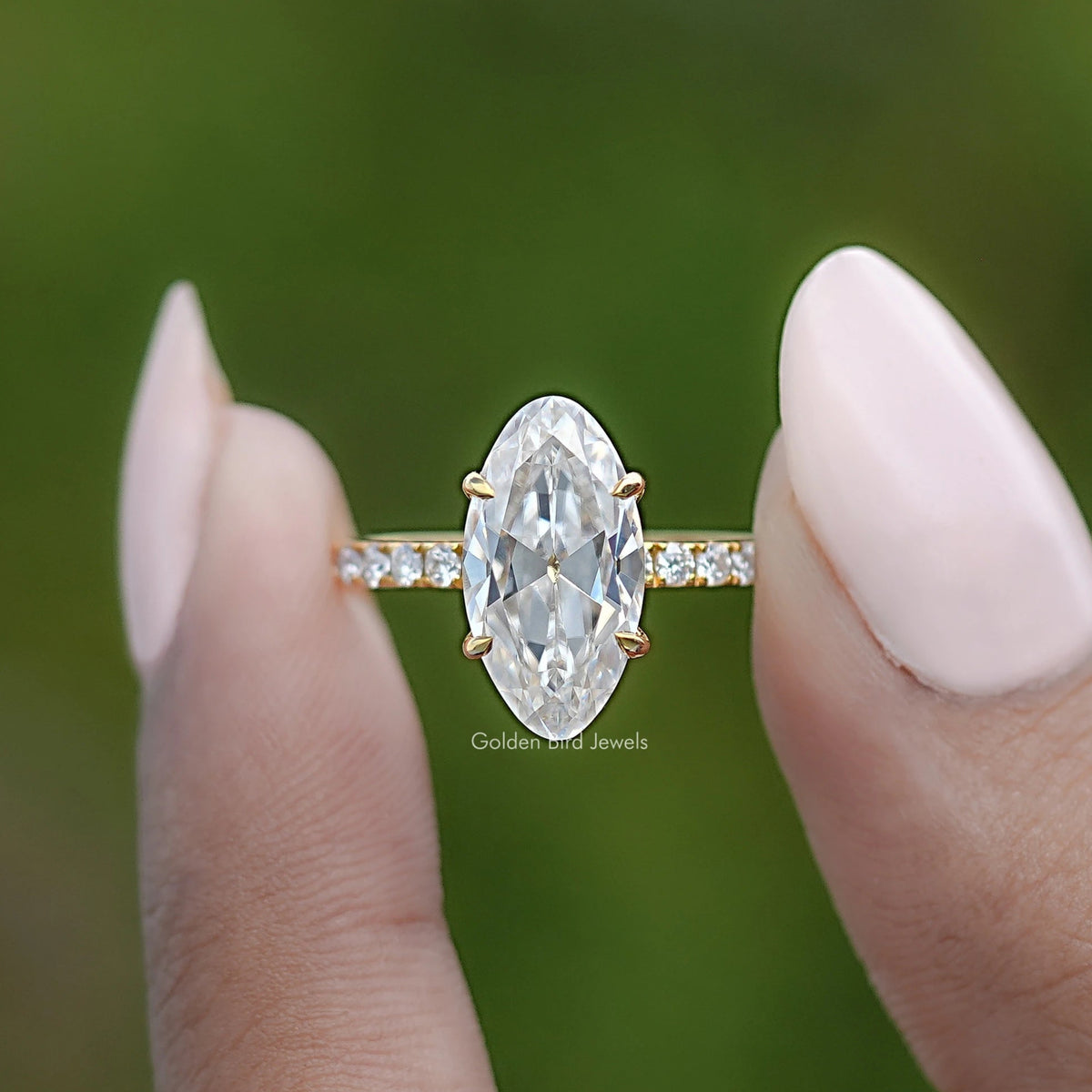 Moissanite Old Mine Moval Accent Engagement Ring