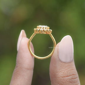 Old Mine Moval Moissanite Halo Engagement Ring