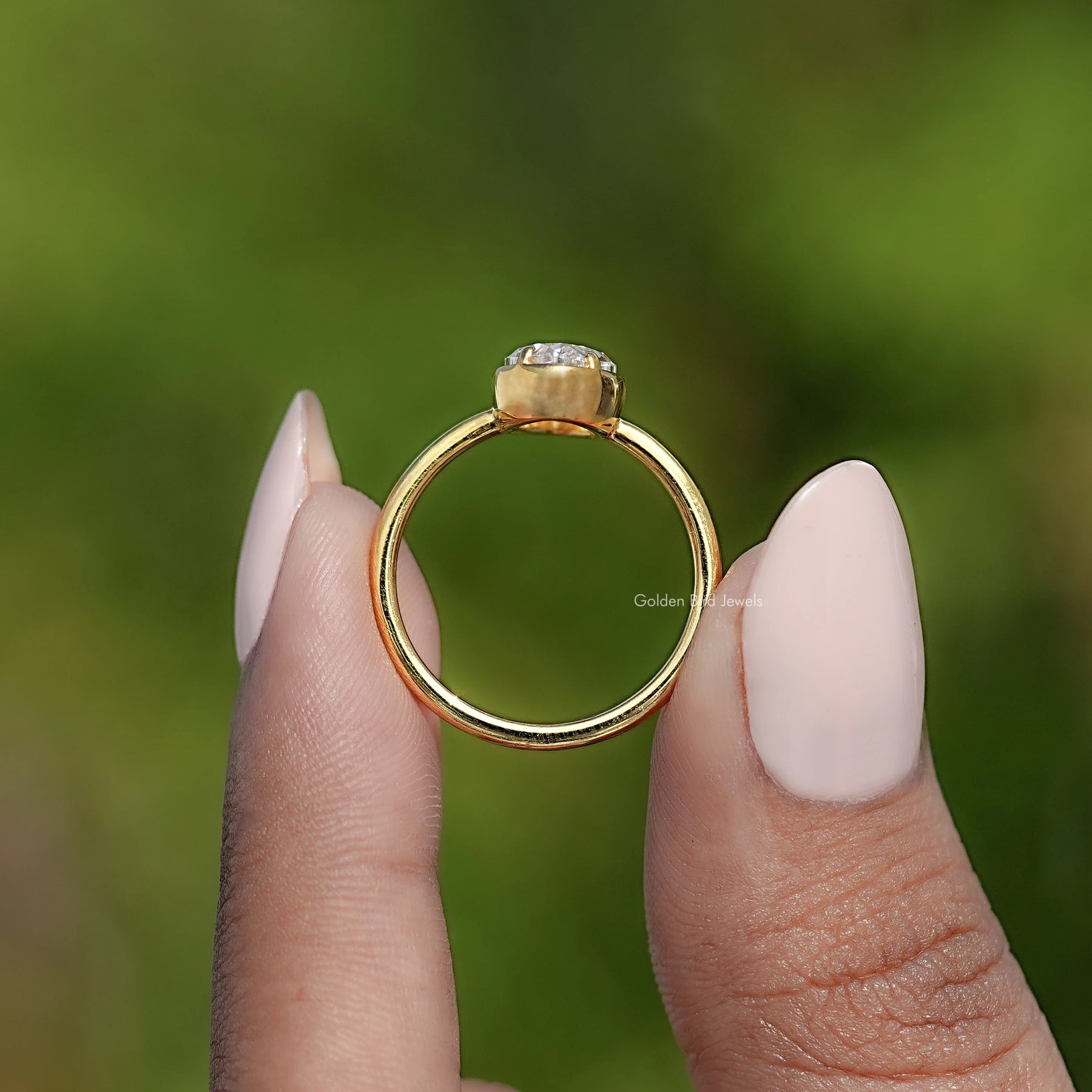 Bezel Set Old Mine Moval Cut Moissanite Ring