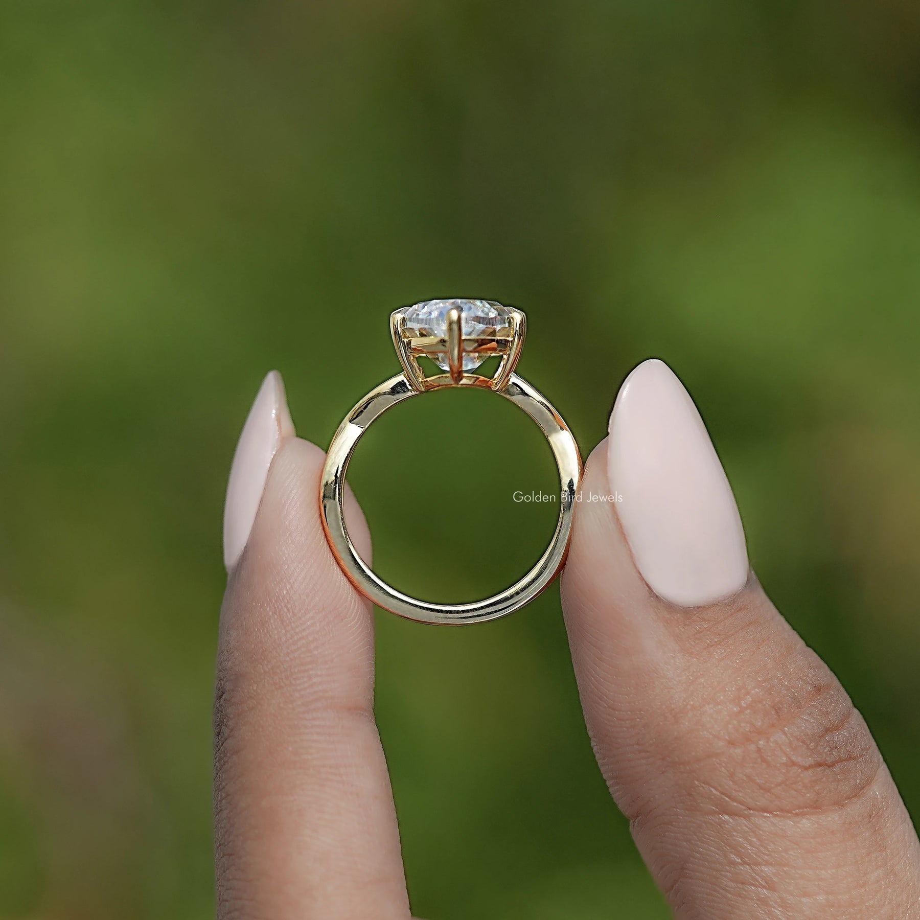 Old Mine Moval Moissanite Twisted Shank Solitaire Ring