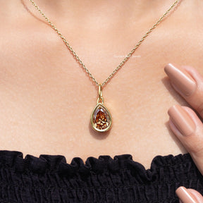 Champagne Old Mine Pear Cut solitaire Pendent