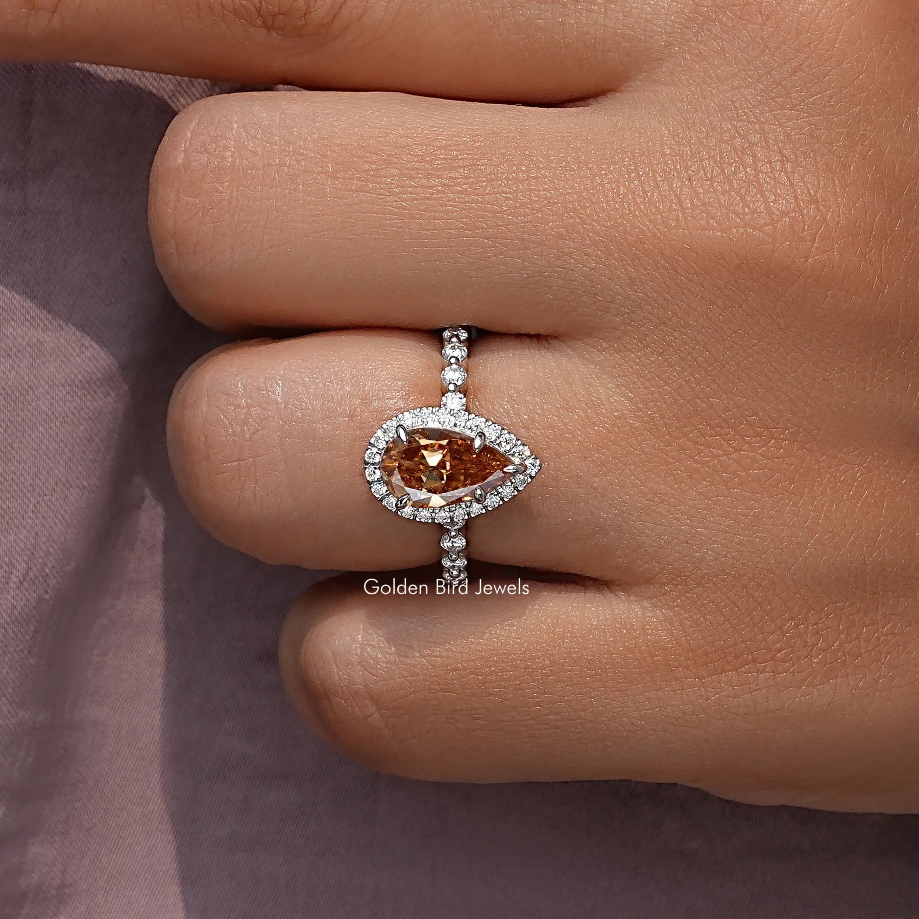 Moissanite Old Mine Pear Cut Halo Set Engagement Ring