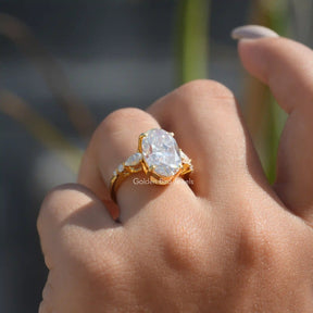 [This oval cut cut moissanite solitaire engagement ring crafted with 4 prongs]-[Golden Bird Jewels]