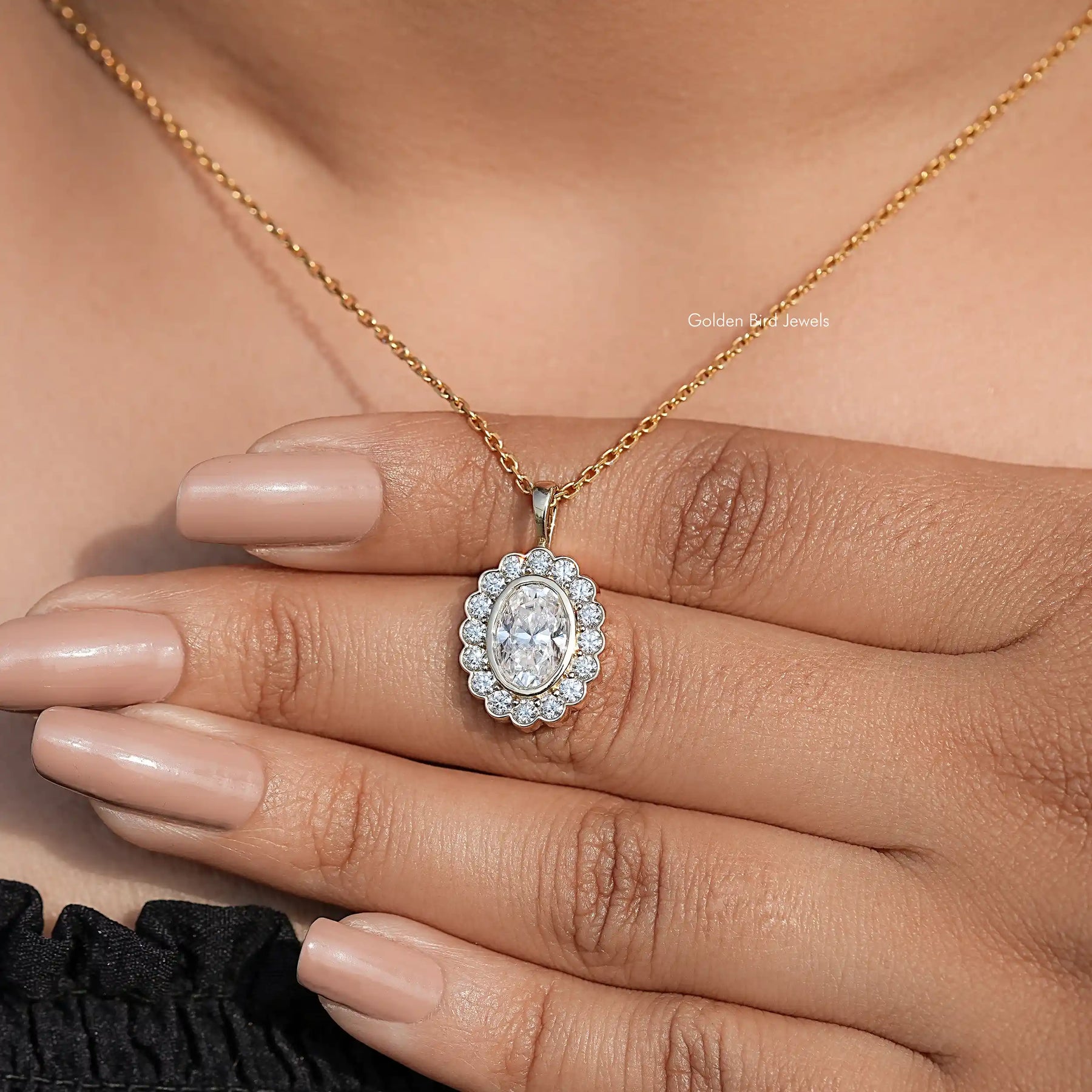 Oval Shaped Moissanite Halo Pendant
