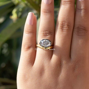 [Off White Oval Cut Moissanite Solitaire Ring]-[Golden Bird Jewels]