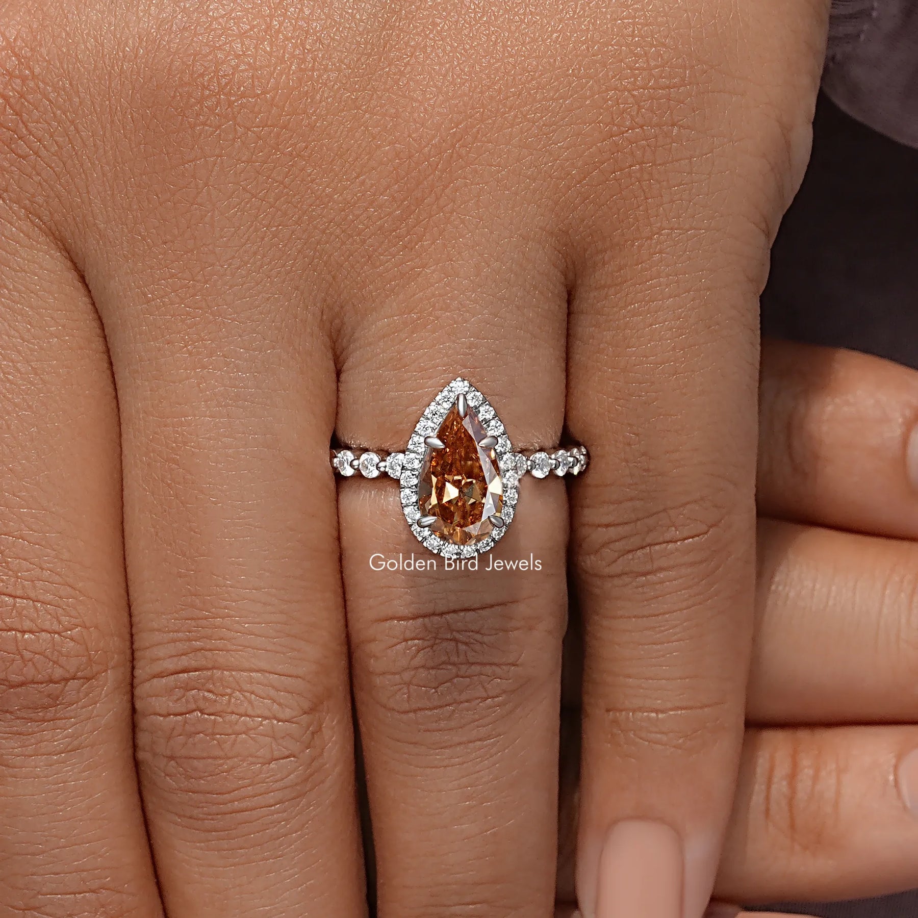 Moissanite Old Mine Pear Cut Halo Set Engagement Ring