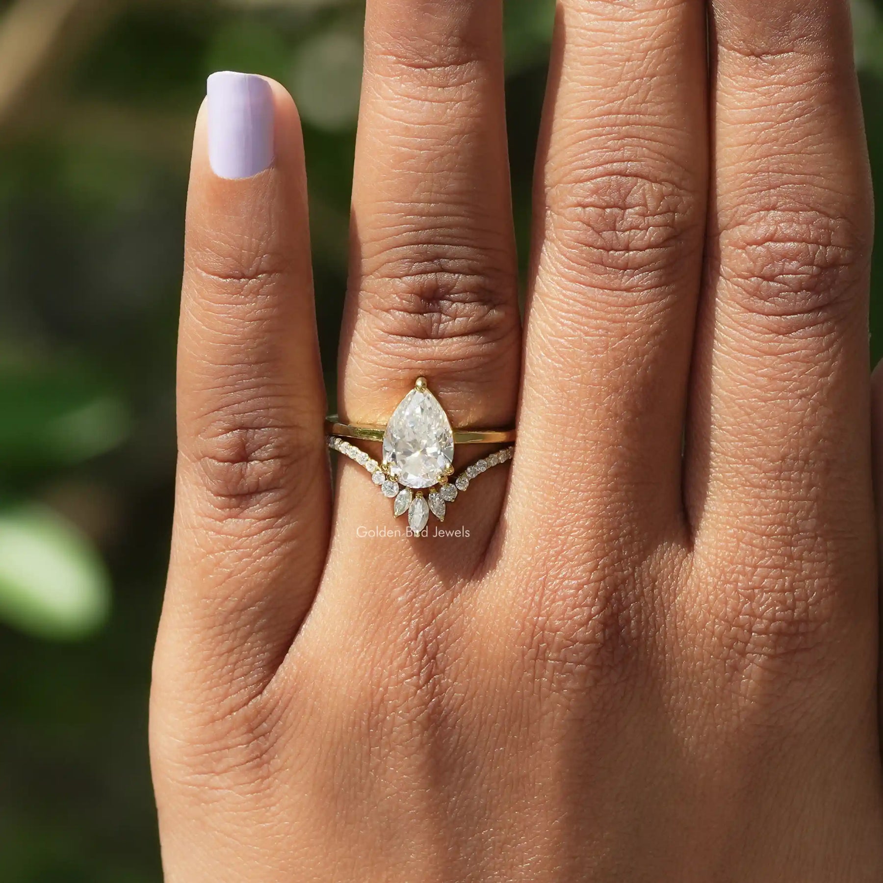 Pear Moissanite Bridal Ring With Curved Band