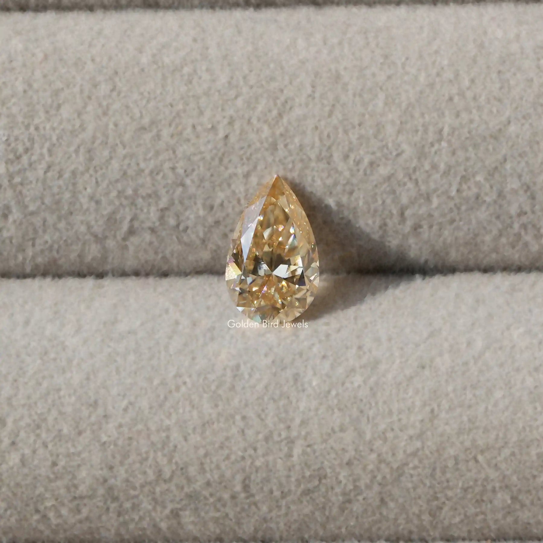 [Front view of champagne old mine pear cut loose stone]-[Golden Bird Jewels]