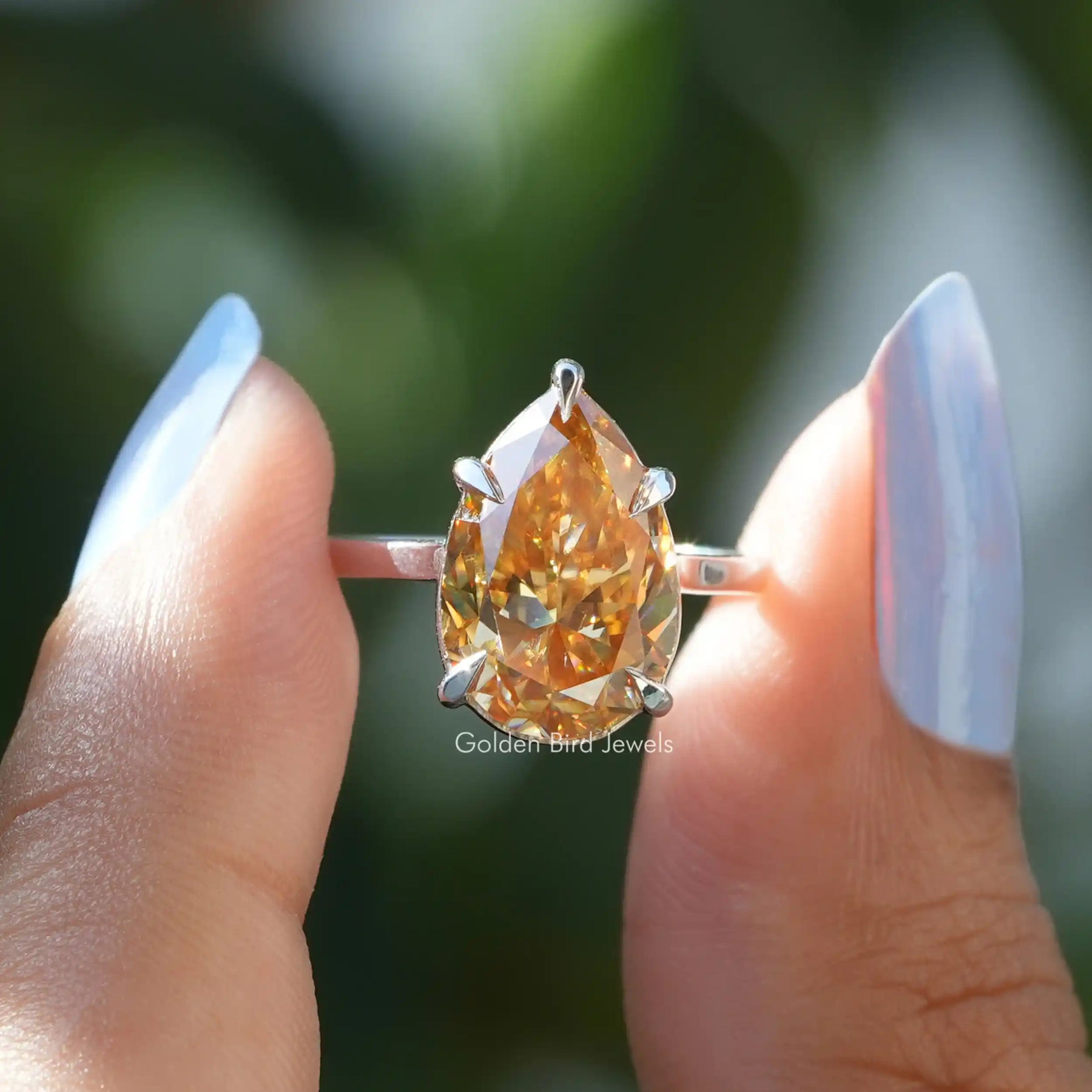 [Moissanite pear cut solitaire wedding ring]-[Golden Bird  Jewels]