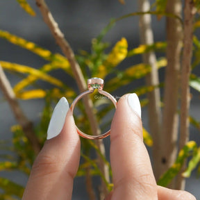 [Rose Gold Moissanite Pear Cut V Prong Ring]-[Golden Bird Jewels]