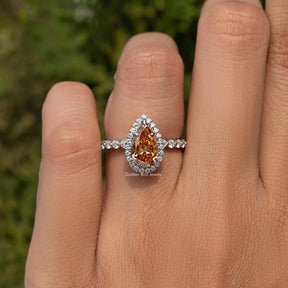 Moissanite Old Mine Pear Cut Halo Set Engagement Ring