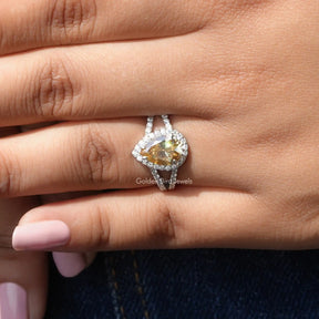 View of Moissanite Pear Cut Halo Engagement Ring In White Gold