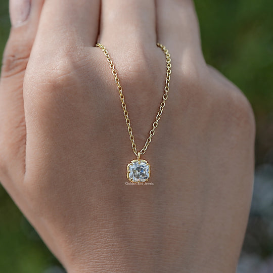 Off White Old Mine Cushion Cut Moissanite Pendant