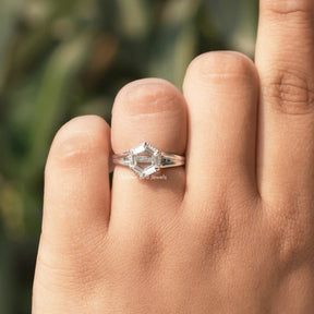 View of Colorless Portrait Hexagon Cut Moissanite Ring In White Gold