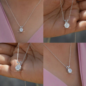 Front side back and close view of moissanite pendant in prongs setting 