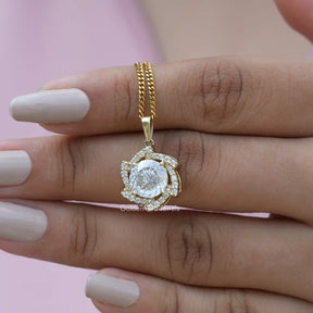 Portuguese Cut Moissanite Halo Marriage Pendant For Her