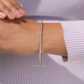 View of moissanite princess cut tennis bracelet