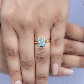 Blue Radiant Moissanite Bezel Set Solitaire Ring