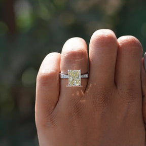 Radiant Cut Accent Stone Ring In White Gold
