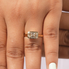 [East West Moissanite Radiant Cut Engagement Ring]-[Golden Bird Jewels]