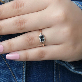 [This solitaire ring made of dark grey radiant moissanite]-[Golden Bird Jewels]