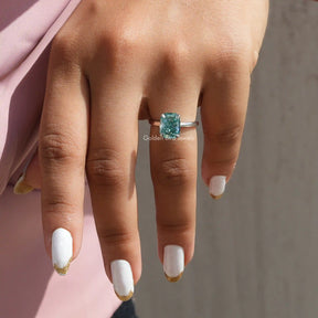 [This solitaire ring crafted with four prongs and blue radiant stone]-[Golden Bird Jewels]