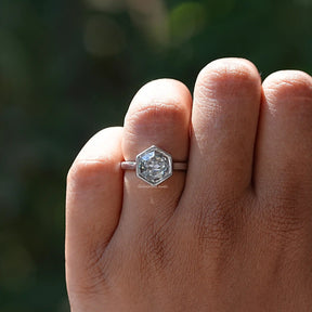 View of Rose Cut Hexagon Engagement Ring In White Gold
