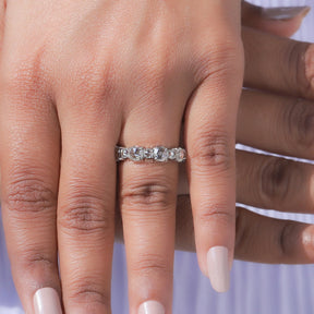 [14K White Gold Rose Cut Round Wedding Band]-[Golden Bird Jewels]