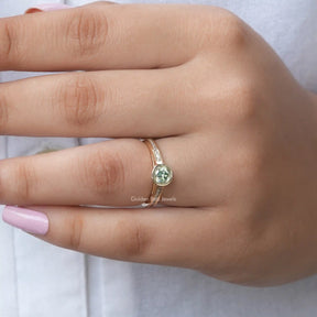 [Moissanite round cut bezel set engagement ring in vs clarity]-[Golden Bird Jewels]