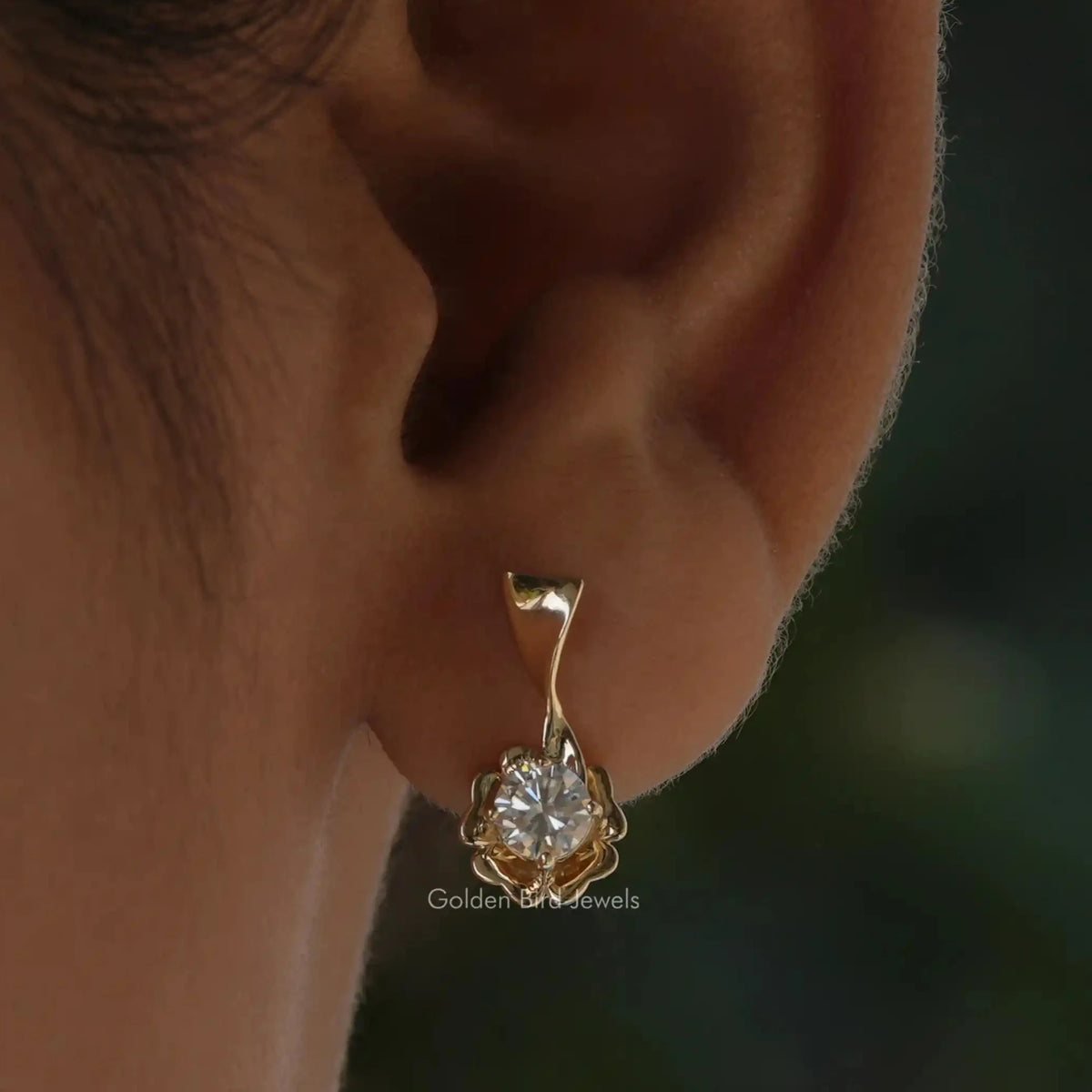 In ear  view of round cut cluster moissanite earrings