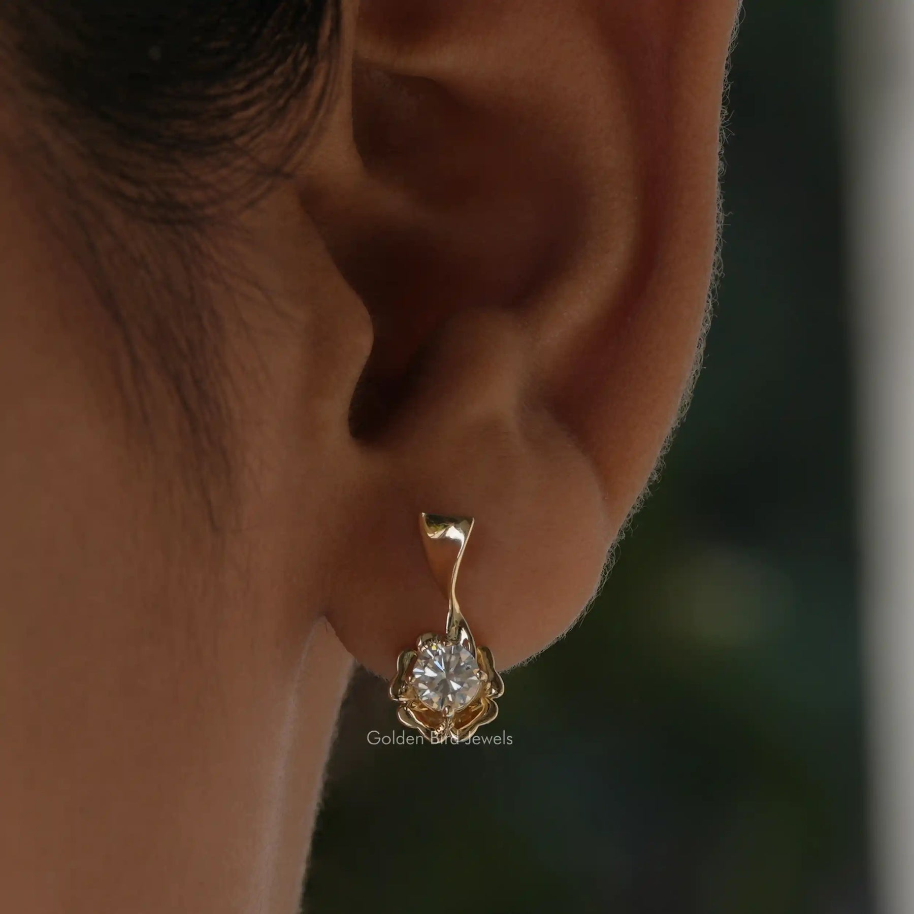 [In ear round cut cluster moissanite earrings]-[Golden Bird Jewels]