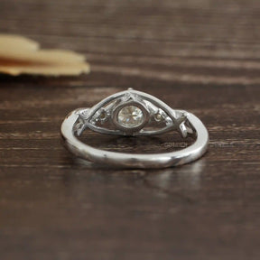 [Back view of moissanite round cut anniversary ring]-[Golden Bird Jewels]