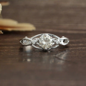 [Moissanite round cut anniversary ring set in 14k white gold]-[Golden Bird Jewels]