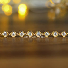 []This round cut moissanite bracelet set in bezel setting-[Golden Bird Jewels]