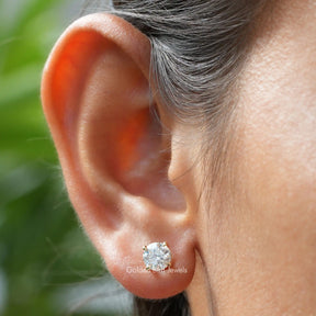[In ear front view of moissanite round cut bridal earrings]-[Golden Bird Jewels]