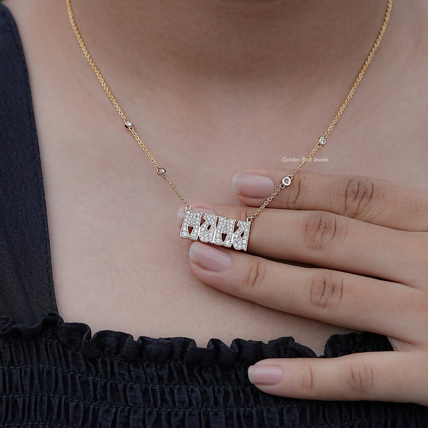 Front View of Round Cut Moissanite Letter Necklace