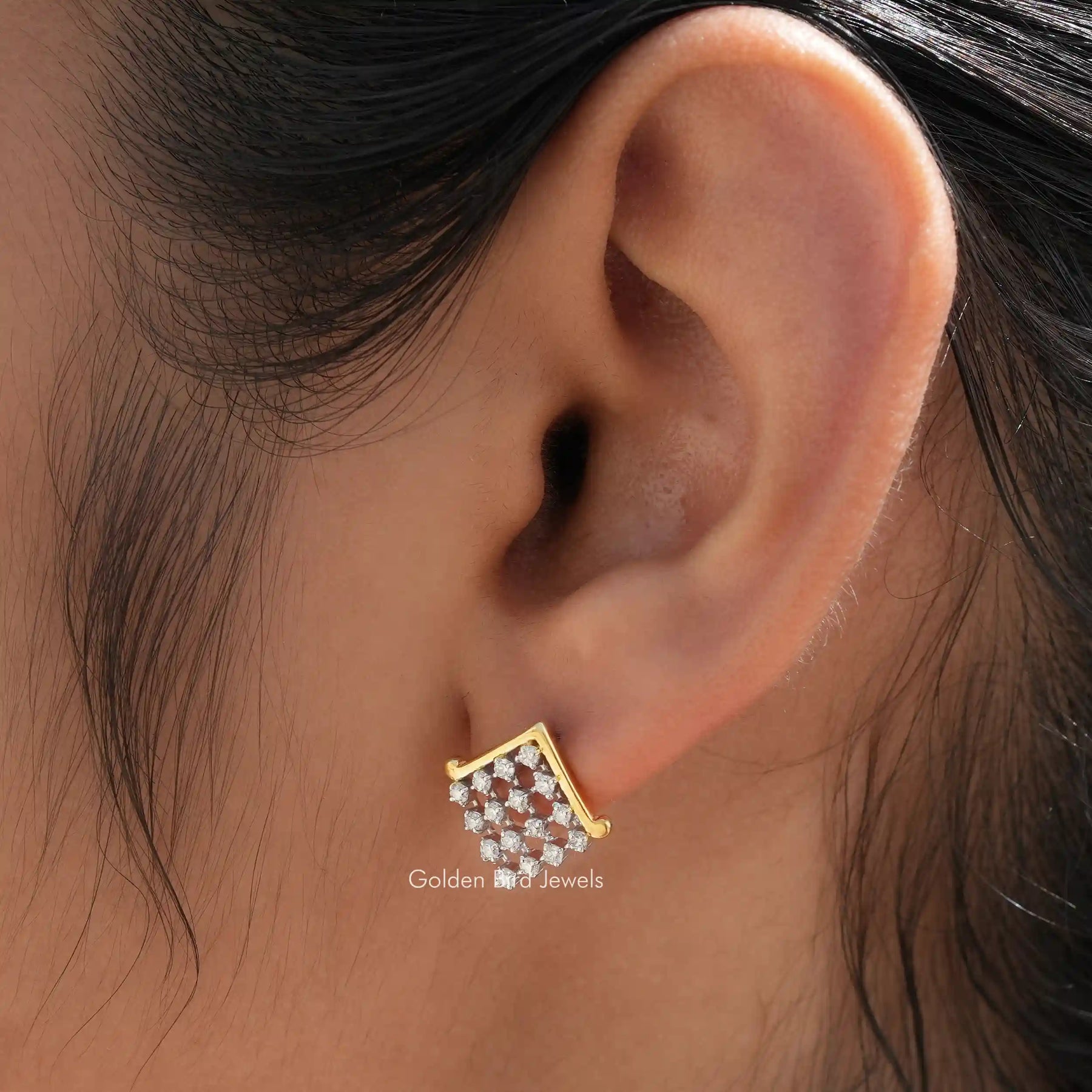 [This moissanite earrings set in round cut stones]-[Golden Bird Jewels]
