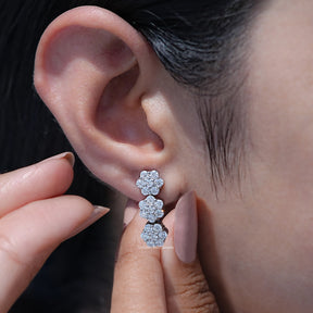 Round Moissanite Flower Style Cluster Earrings