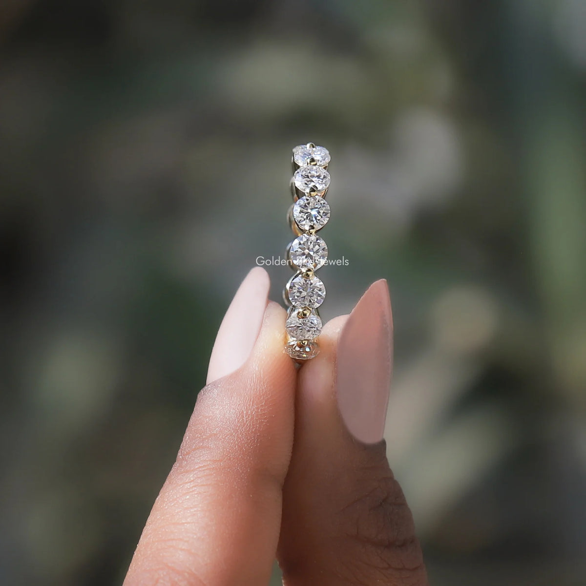 [White Gold Round Cut Eternity Band]-[Golden Bird Jewels]