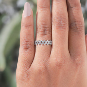 [White Gold Round Cut Zig Zag  Band]-[Golden Bird Jewels]