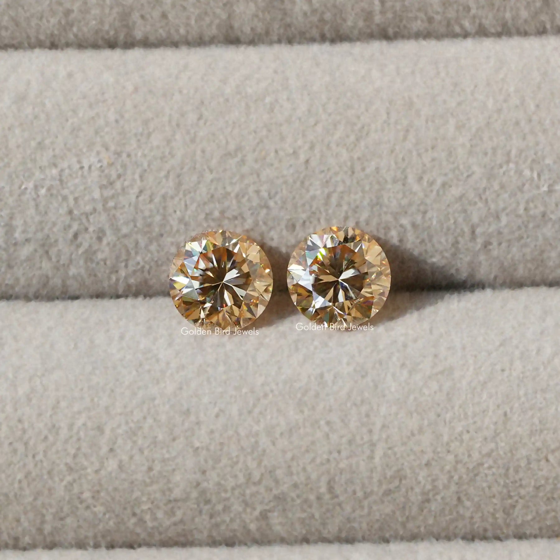 [Front view of round cut moissanite matching pair loosee stones]-[Golden Bird Jewels]